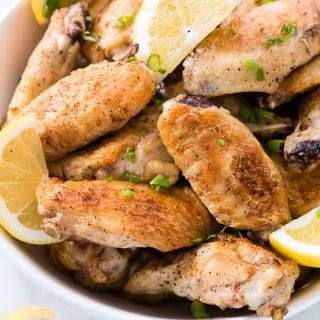 Close up of lemon garlic chicken wings