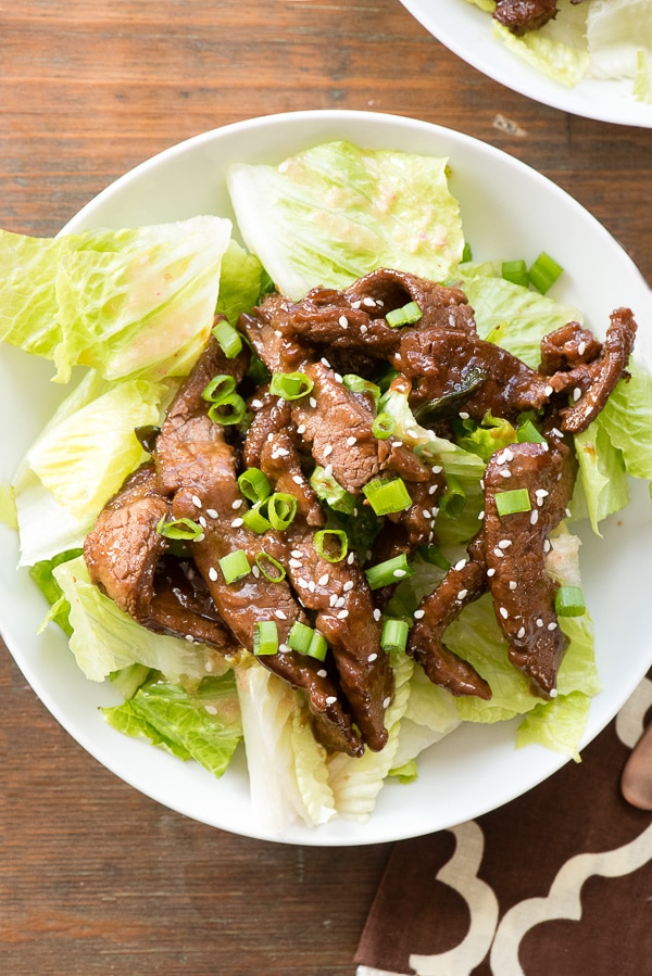 A plate of Mongolian beef salad