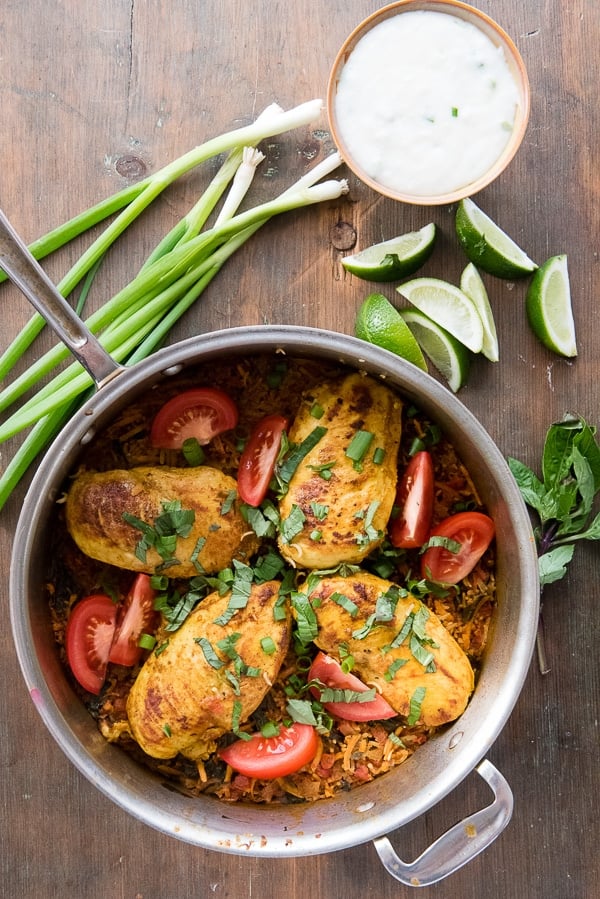 Overhead view of Polynesian Chicken Lap Lap Skillet in skillet