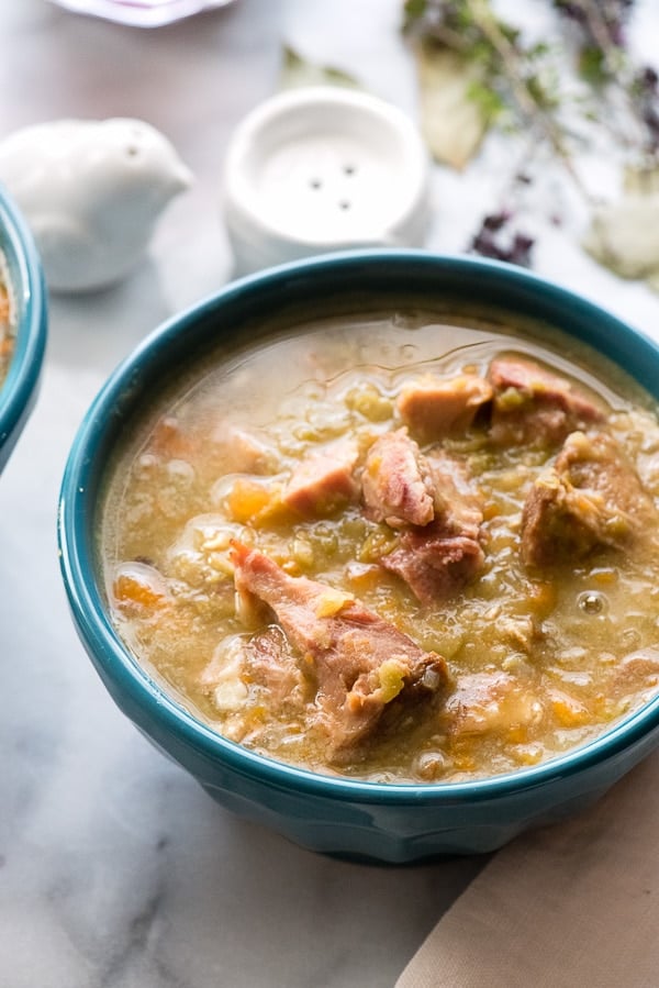 Slow Cooker Split Pea Soup with Ham - Emily Bites