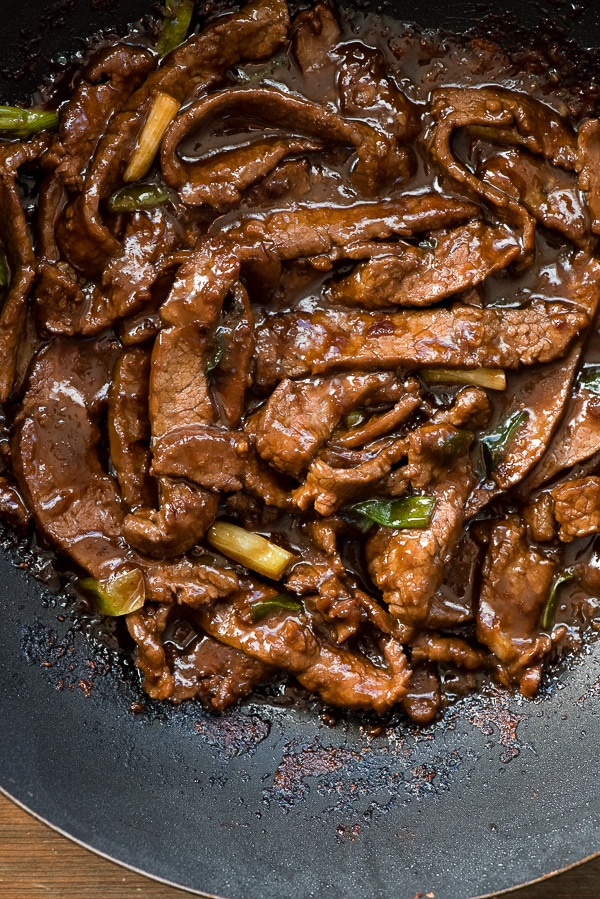 Mongolian beef in wok