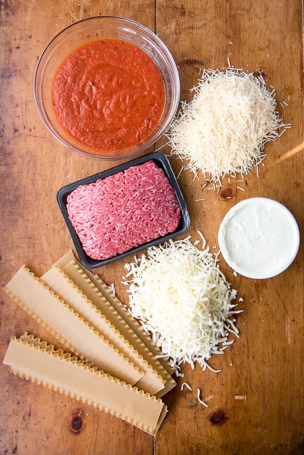 Ingredients for meat lasagna