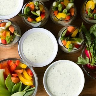 Green Goddess Dip. Creamy, tangy herb dip with vegetables