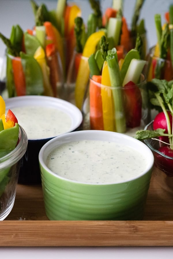 Green Goddess dip with cut vegetables