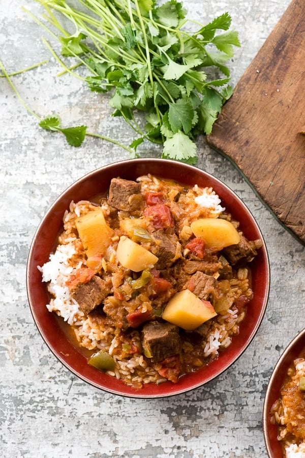 Cuban Instant Pot Beef Stew (Carne con Papas) with fresh cilantro