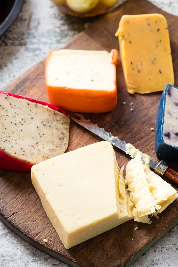 Ploughman's Lunch - British cheeses on a cutting board