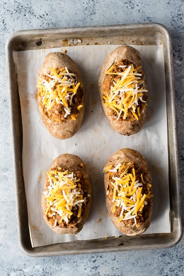 Taco-Stuffed Baked Potatoes. 