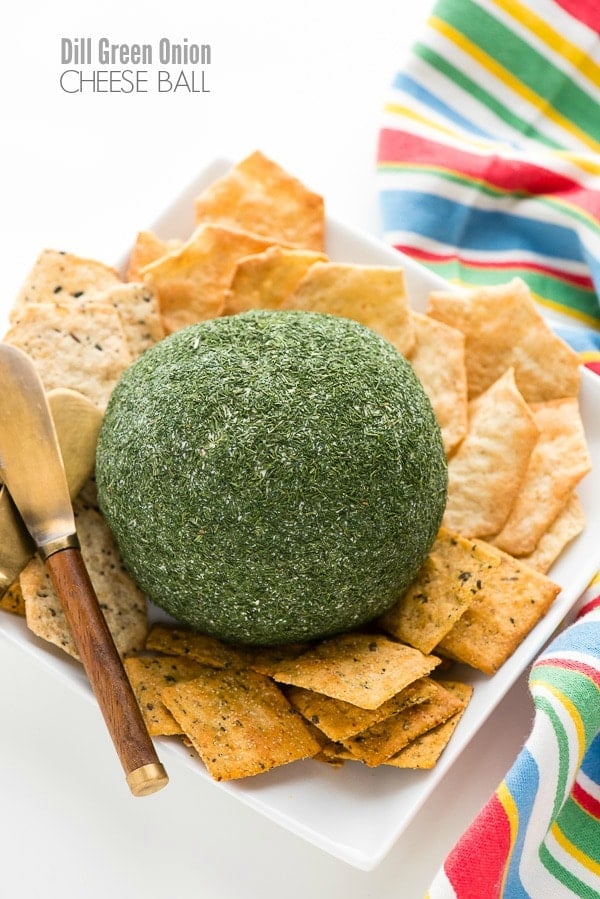 Dill Green Onion Cheese Ball with crackers