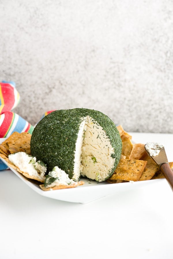 Dill Green Onion Cheese Ball slices to see inside