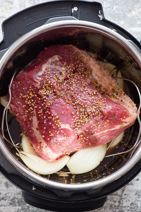 Instant Pot Corned Beef Brisket in Beer with vegetables in the Instant Pot