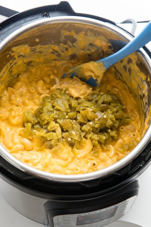 Homemade mac and cheese with green chilies