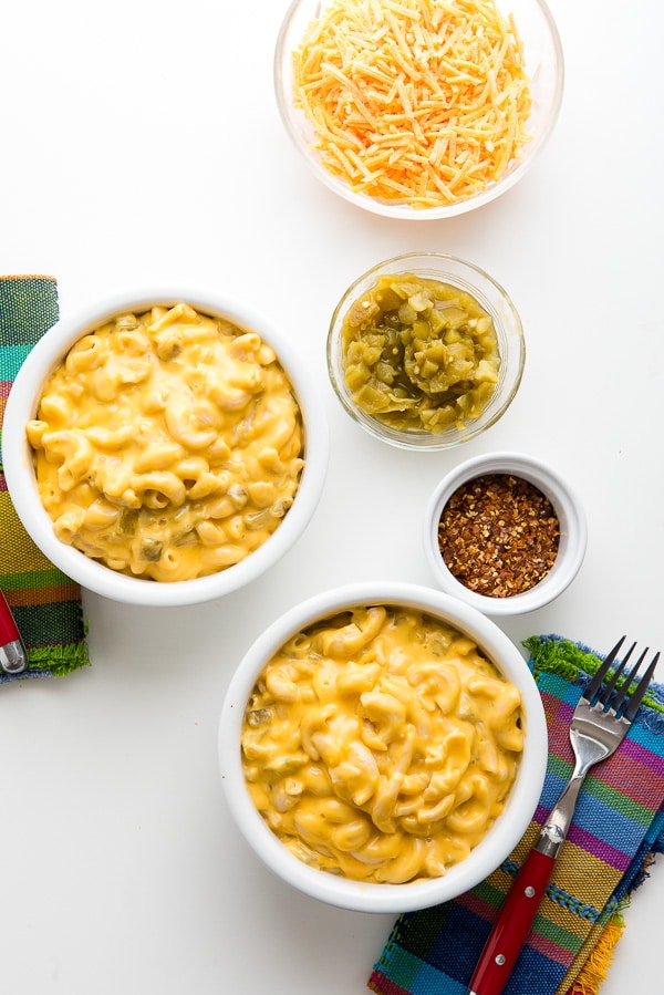 Bowls of homemade Instant Pot Mac and Cheese in white bowls