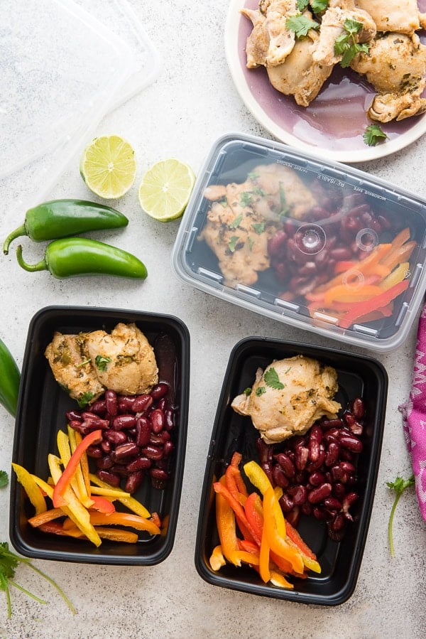  Instant Pot Chili Lime Chicken in food prep containers 