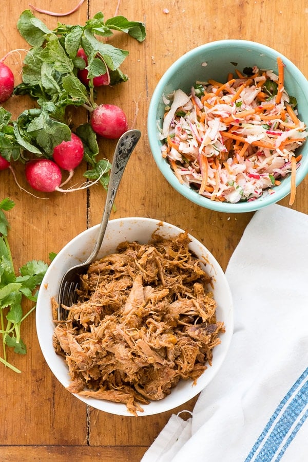 Slow cooker shredded pulled pork and radish slaw