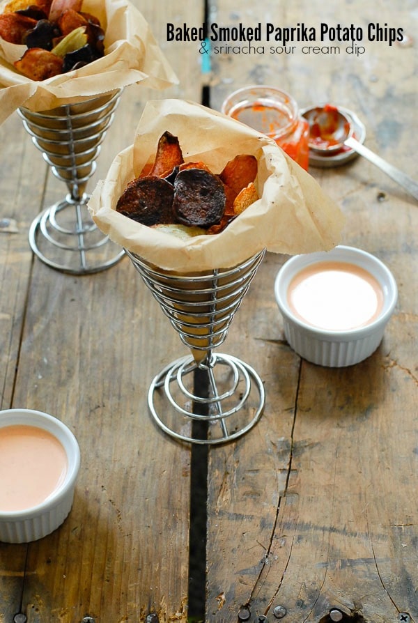 Multi-colored fingerling Baked Smoked Paprika Potato Chips