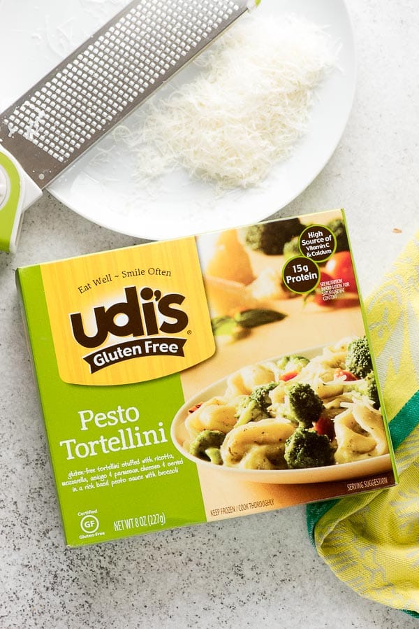 Package of frozen Udi\'s Gluten Free Pesto Tortellini