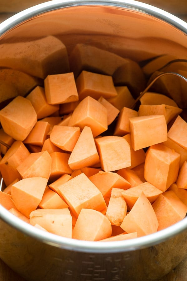 Cubed sweet potatoes in Instant Pot