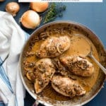 Balsamic Chicken with Creamy Mushroom Sauce in a large metal skillet