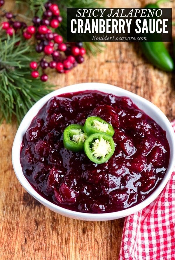 Bowl of Cranberry Sauce with jalapeno slices