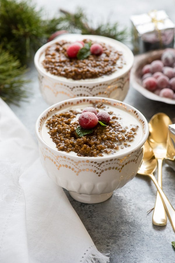 Instant Pot Gingerbread Steel-Cut Oats recipe with eggnog drizzle