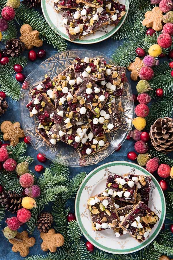 Two plates of gluten-free Christmas Crack cracker toffee