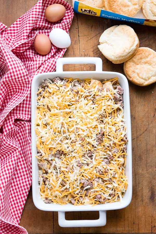 Cheesy Overnight Gluten-Free English Muffin Breakfast Casserole