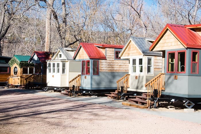 Row of Tiny Houses at WeeCasa Resort Lyons CO