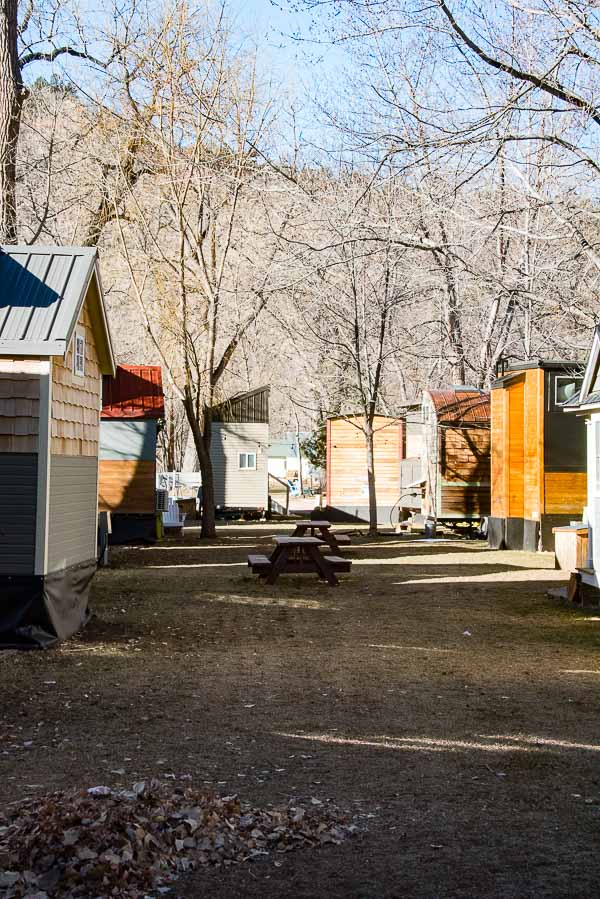 Green space in the middle of a circle of Tiny Houses WeeCasa Resort Lyons CO