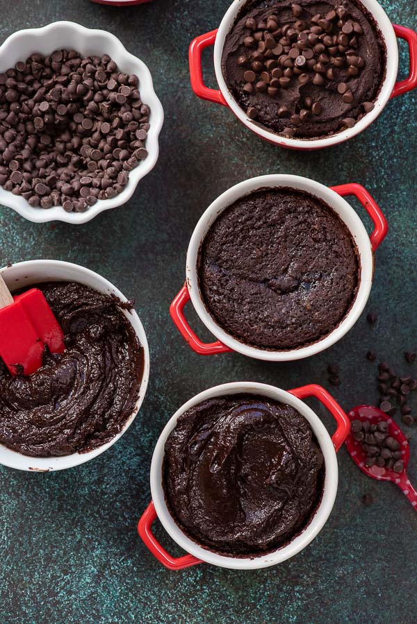 Rich Chocolate Cherry Brownie Pots with chocolate ganache and mini chocolate chips - allergy-friendly