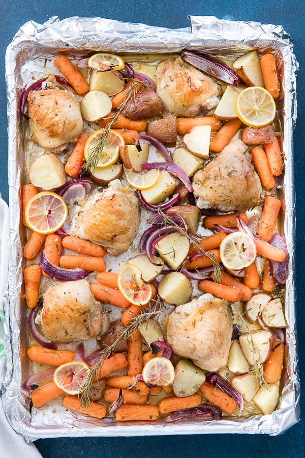 Sheet Pan Lemon Rosemary Chicken Thighs With Vegetables