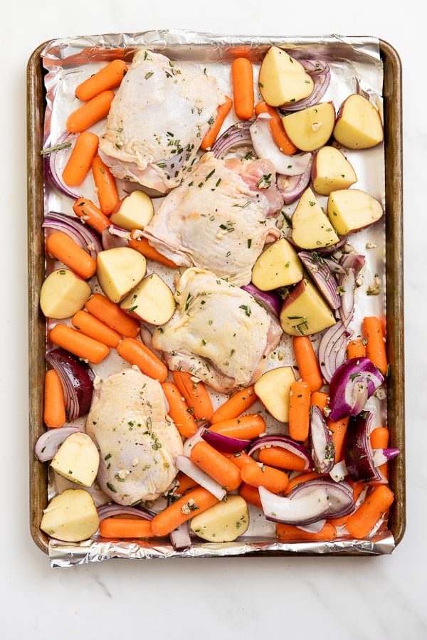 Lemon Rosemary Chicken Thighs + Vegetables - 30 Minute Dinner recipe