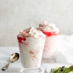 Creamy Rhubarb Fool dessert in clear glasses with fresh mint