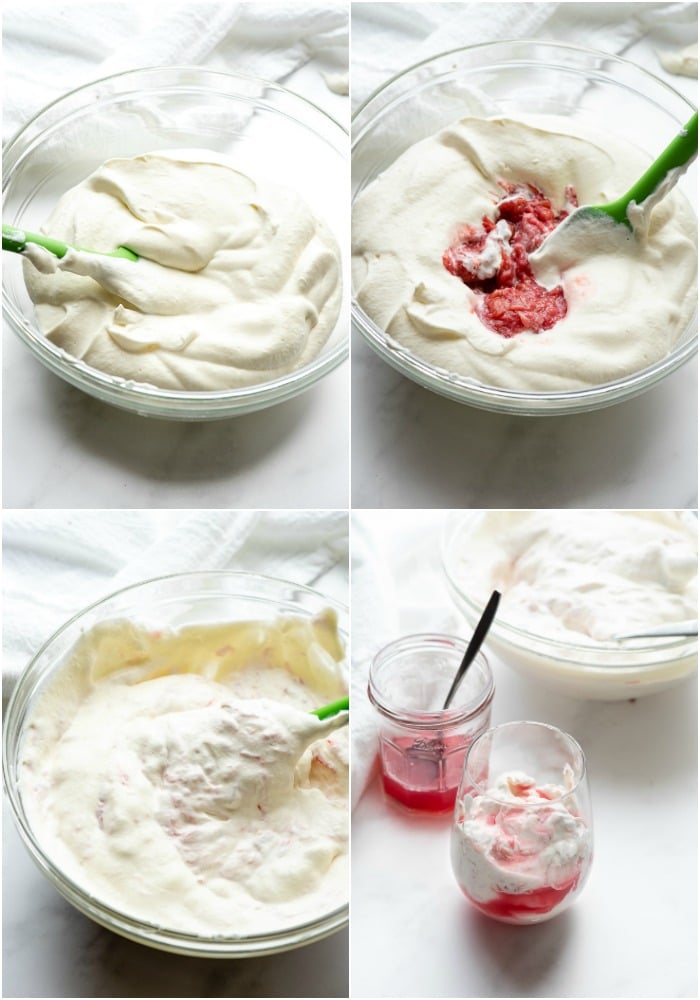 Collage of recipe process steps for making Rhubarb Fool