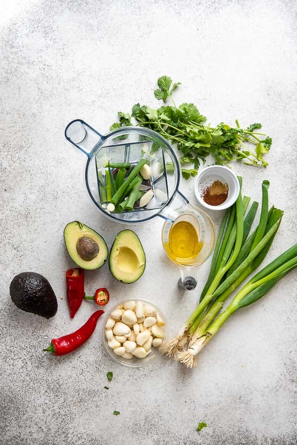 Fresh vegetables and spice ingredients for Baja Fish Taco Bowl sauce