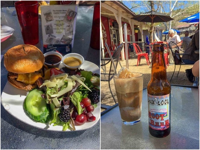 Half pound burger with salad and locally made NM root beer at The Hollar