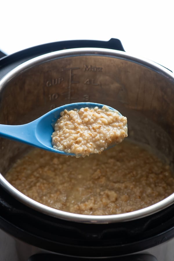 A scoop of freshly made Instant Pot Pina Colada Steel Cut Oats