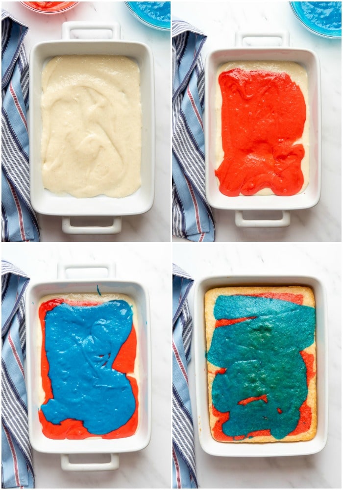 Red White and Blue cake making the layers