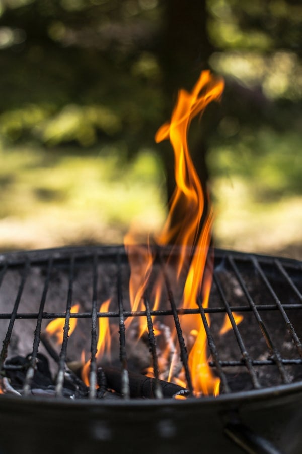 Charcoal grill with fire