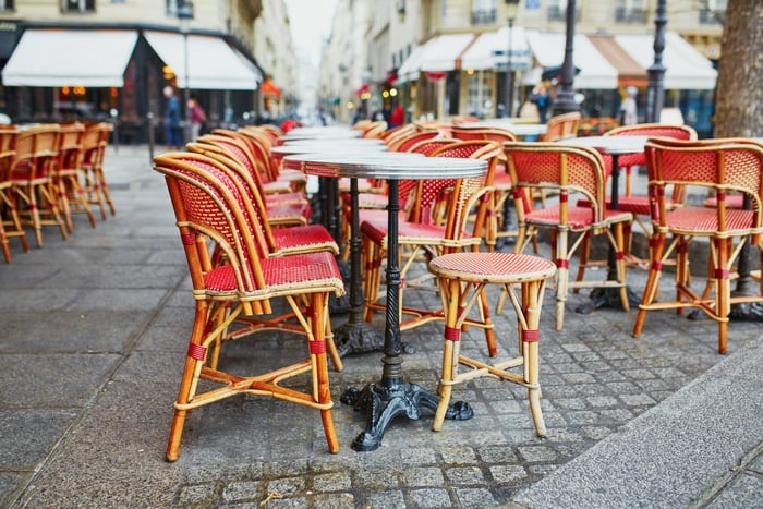 red chairs at outdoor Paris cafe