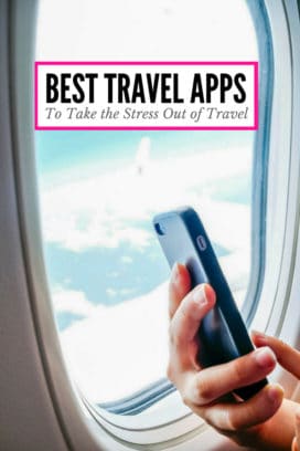 Airplane window and cell phone (title text for Best Travel Apps)