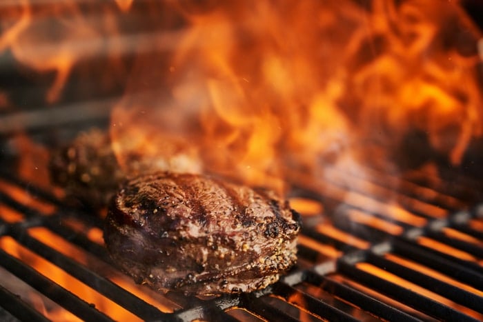 Grilling Filet Mignon with flames