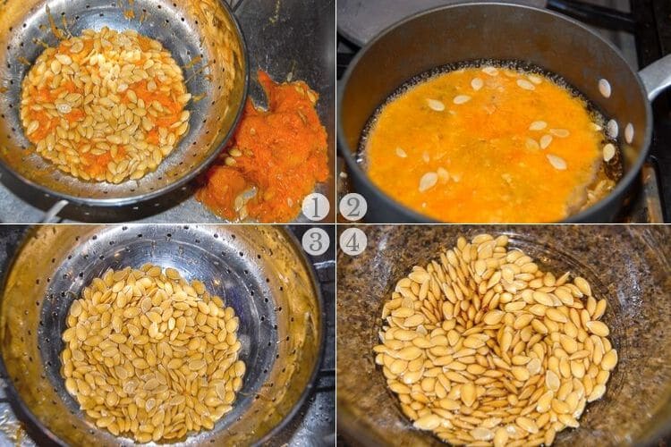 Roasted Pumpkin Seeds recipe steps photo collage