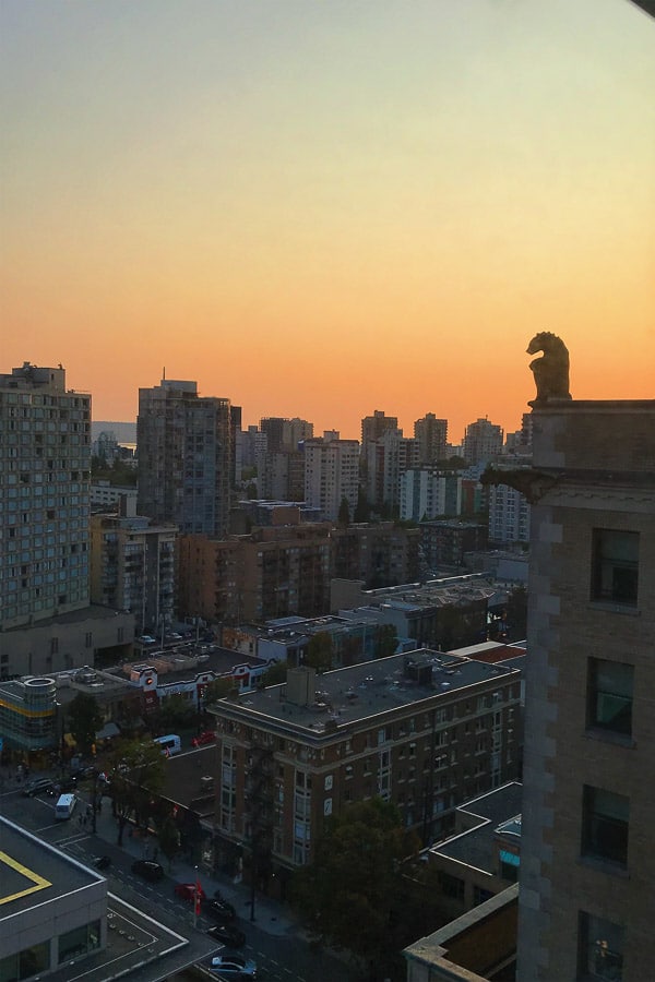 View from the Fairmont Vancouver Hotel at dusk