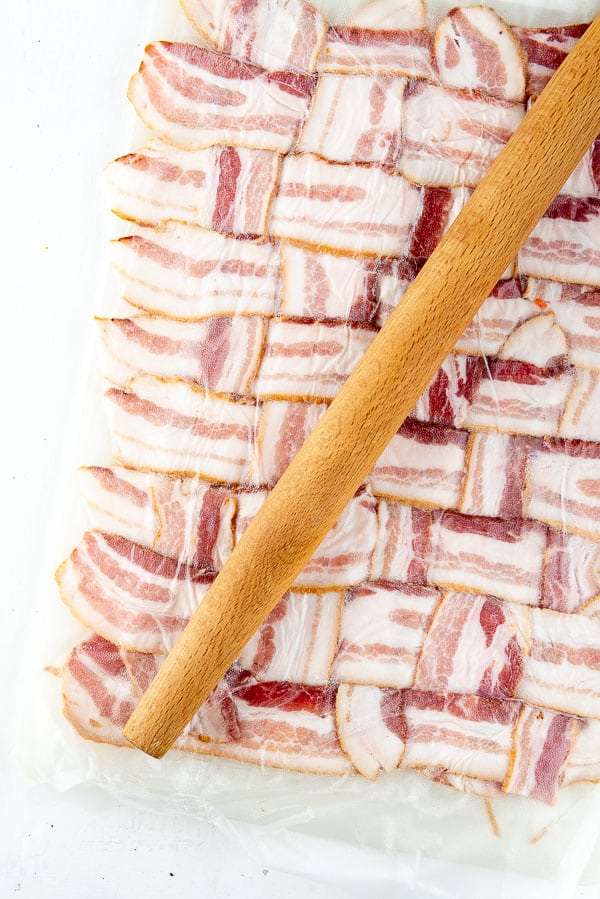 bacon weave with a rolling pin