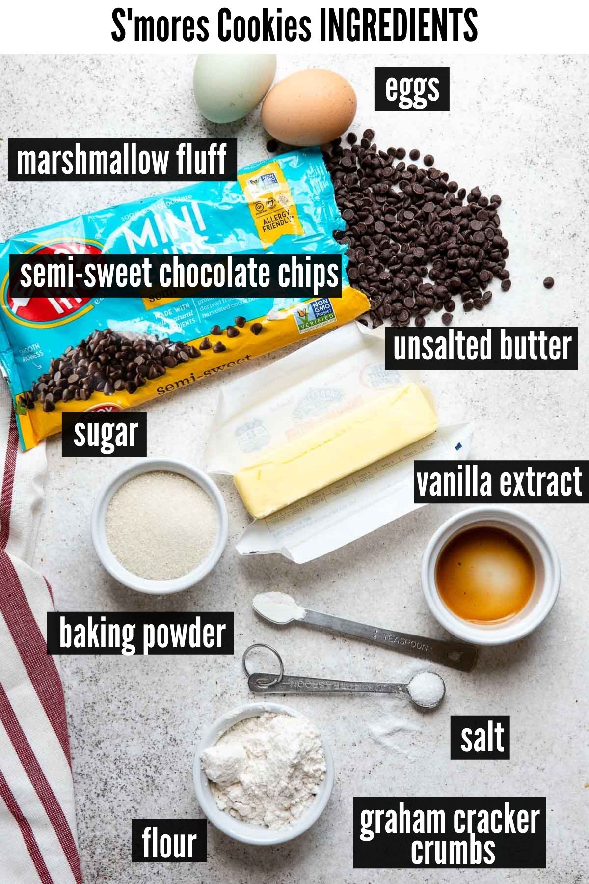 s'mores cookies labelled ingredients.