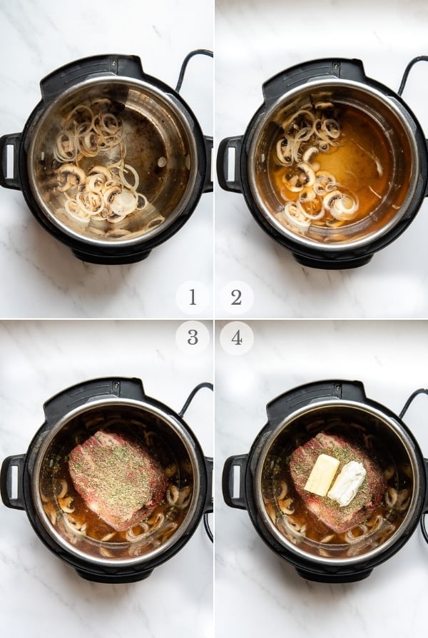 Creamy Mushroom Instant Pot Pot Roast recipe steps 1-4