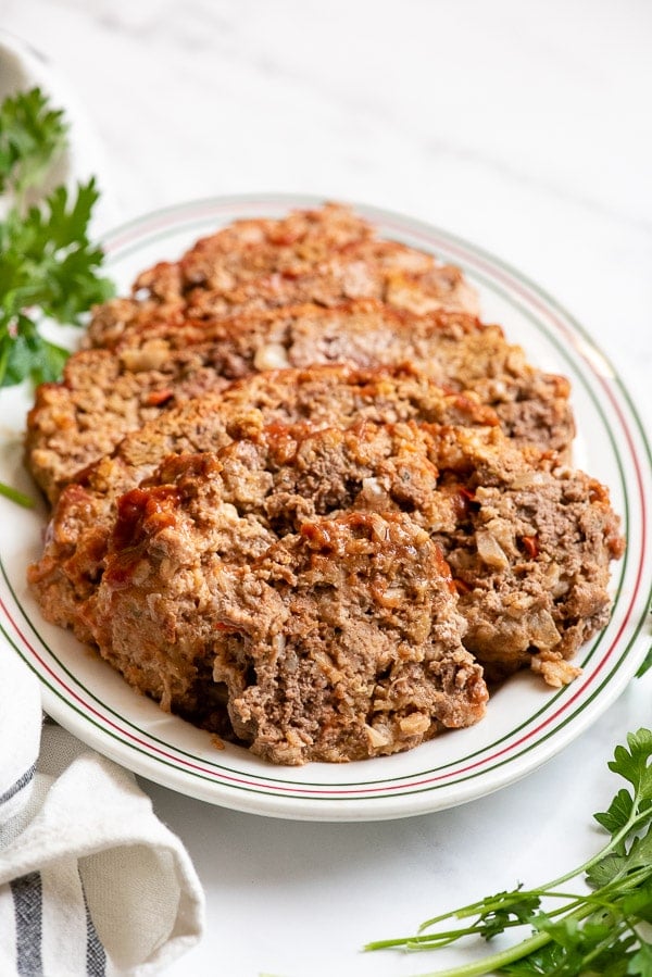 Home-Style Instant Pot Meatloaf platter slices 