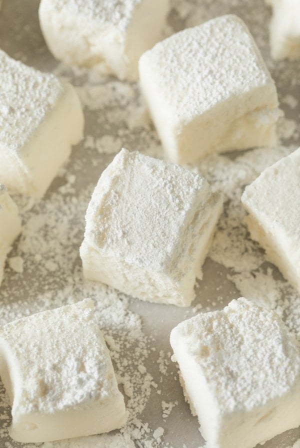 Homemade Marshmallows on powder sugar surface