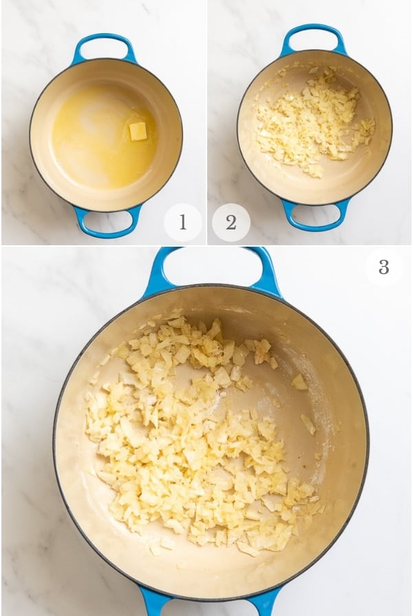 Making a roux for homemade tomato soup collage