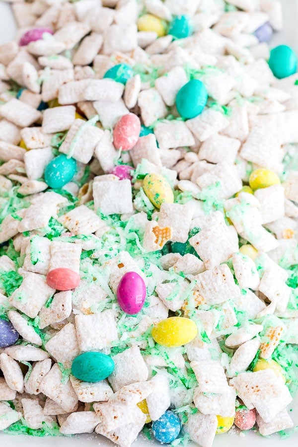 Easter Muddy Buddies on a platter